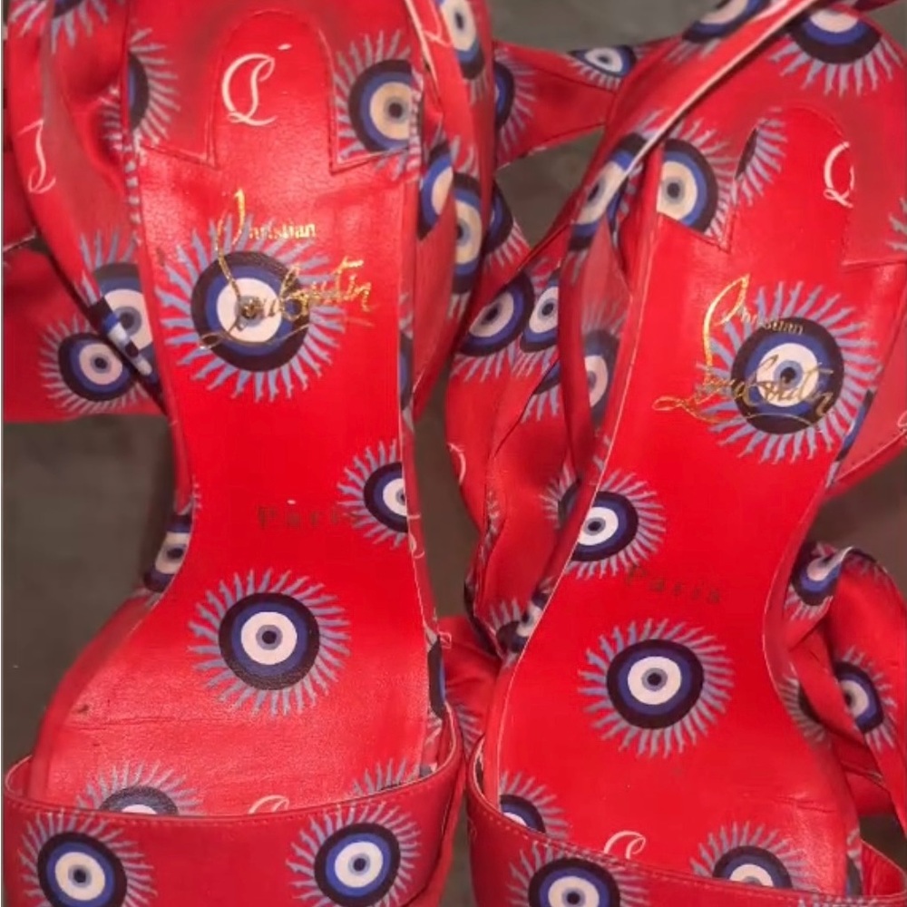 Christian Louboutin Red and Blue Patterned Heels